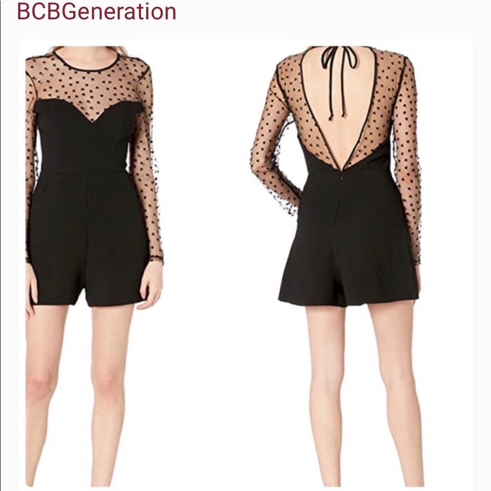 BCBGeneration Sexy Black Sheer Hearts Woven Romper